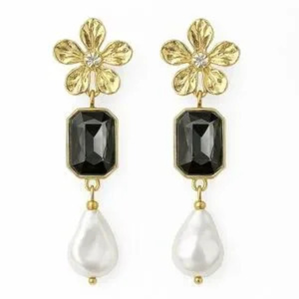 Elegant Gold and Black Drop Earrings
